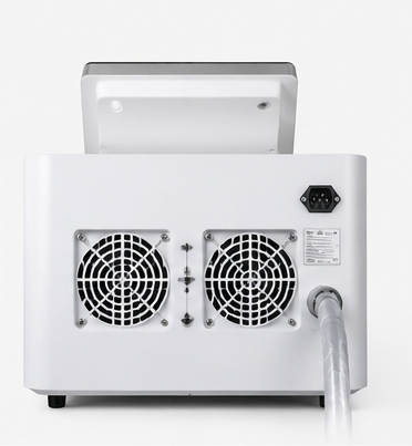 HR-LASE™ tri-wavelength diode laser, back service panel showing labeled connectors and service access.